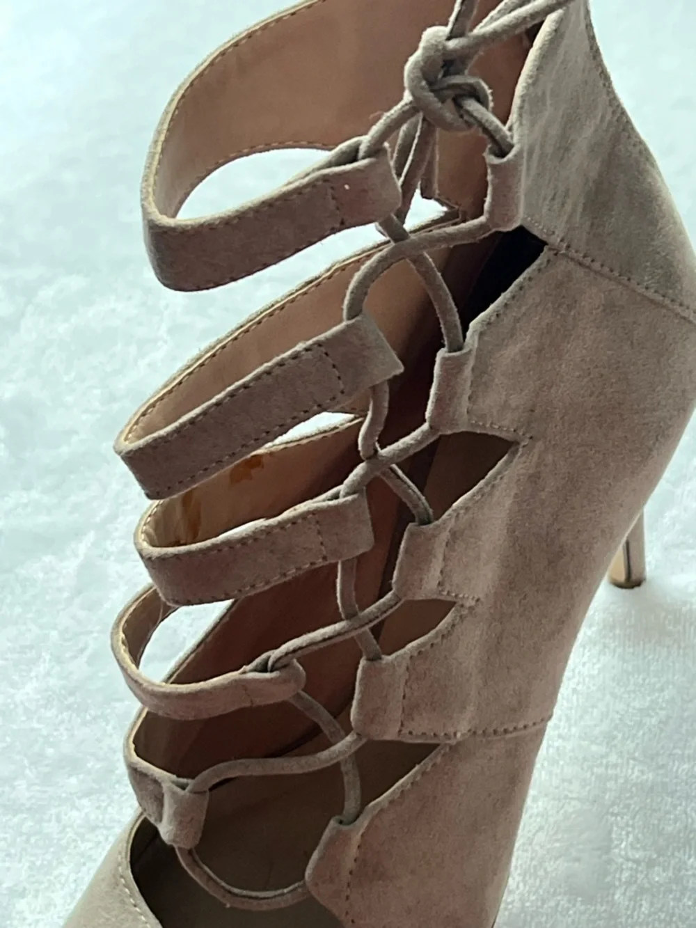 Mix No. 6 Taupe Suede Lace-Up Pointed Toe Stilettos, Size 8 - Picture 8 of 14